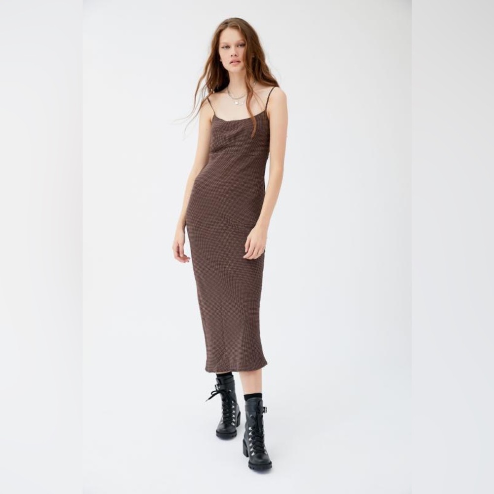 Flynn Skye | Brown and White Jackie Polka Dot Tie-Back Slip Dress Sz S